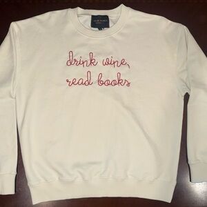 Lingua Franca “drink wine, read book”Ivory with Red Embroidery size M